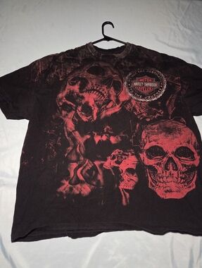 Harley Davidson Skull T Shirt Mens 3XL Black Red Graphic NYC New York City Biker